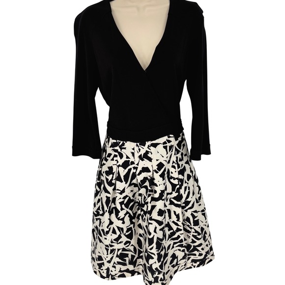 Diane von Furstenberg Jewel Wool Silk Wrap Dress Black Abstract Print Sz 12